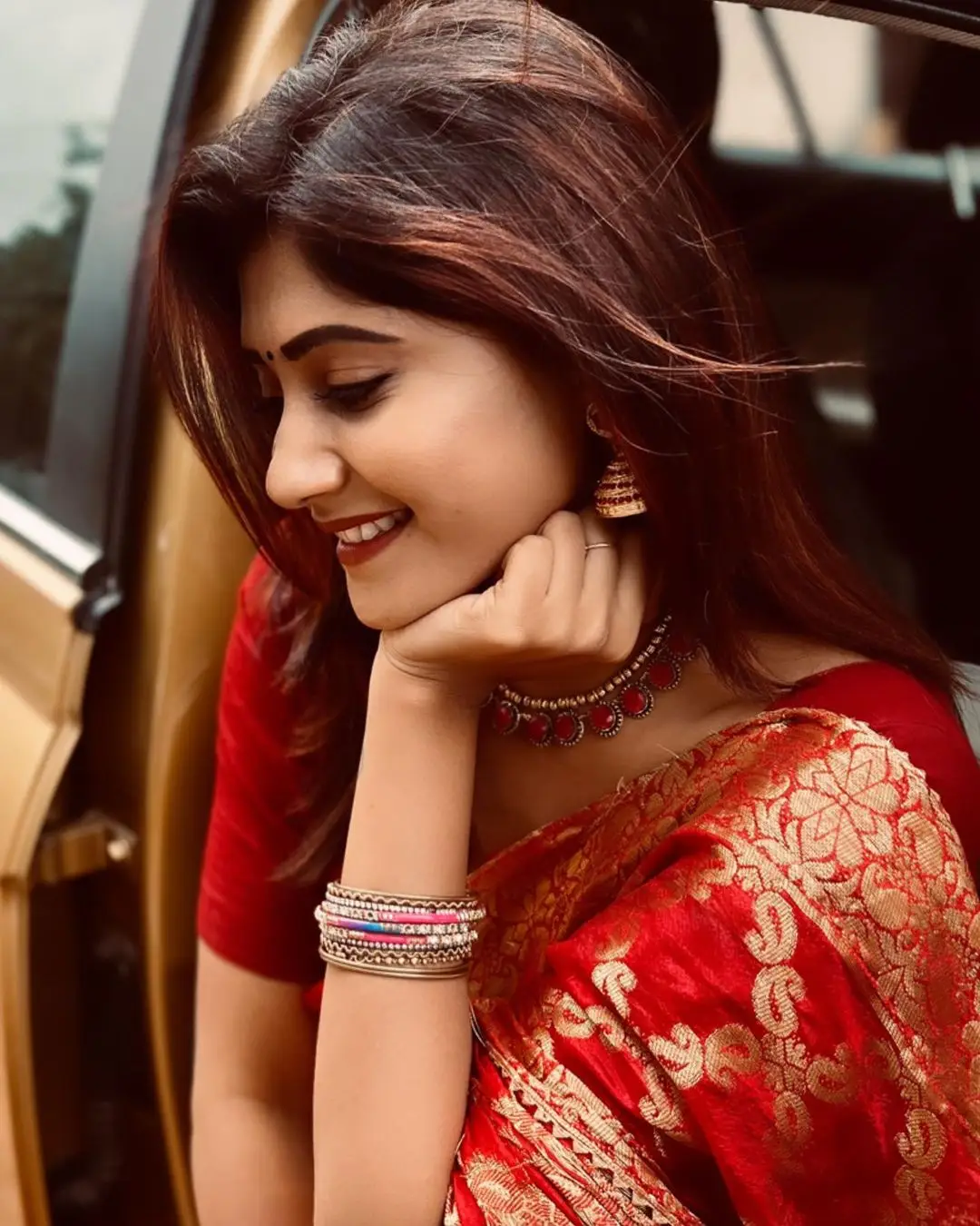 Vasanthi Krishnan Wearing Traditional Red Saree Blouse